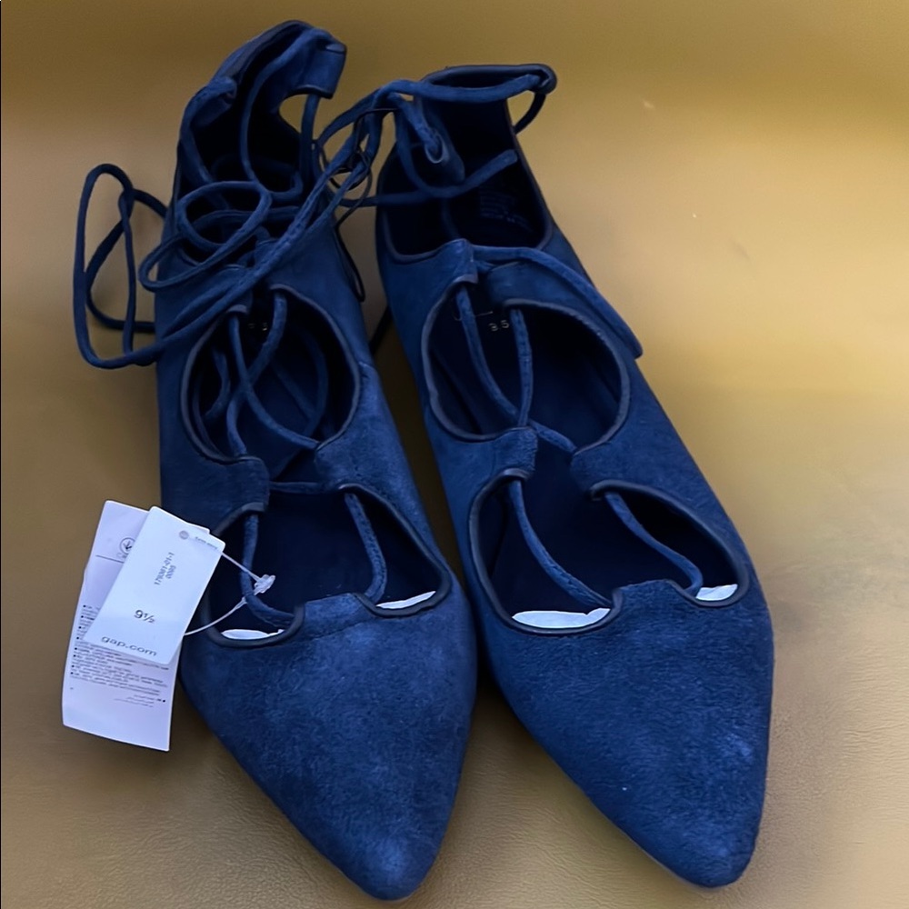 NWT GAP Lace Up Ballet Flats Navy Size 9.5